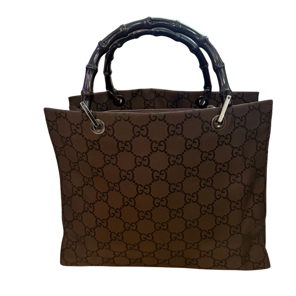 Gucci Brown Nylon Monogram Tote with Bamboo Handles